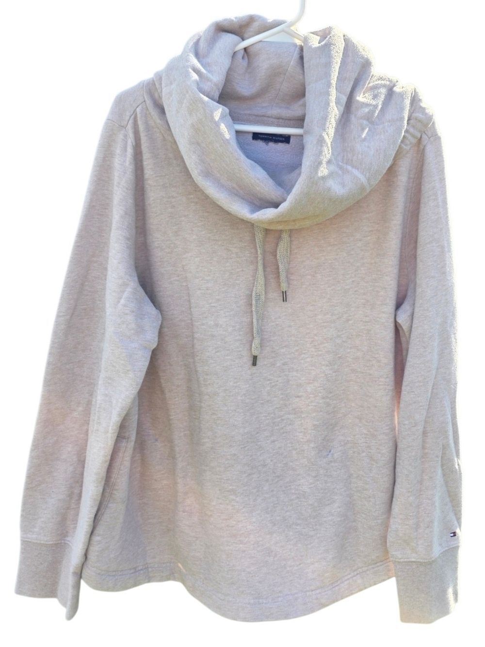 Tommy Hilfiger Oatmeal Heathered Cowl Neck Hoodie Sweatshirt XL